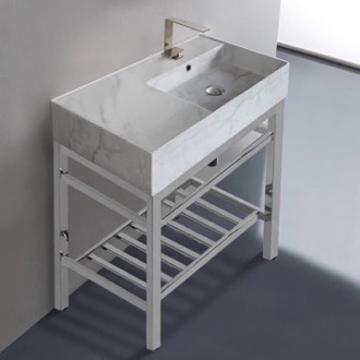 Console Bathroom Sink Modern Marble Design Ceramic Console Sink and Polished Chrome Base, 32